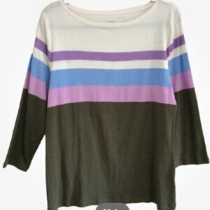 Talbots Women Size L Pullover Top Blouse Cotton Knit Tee Olive Green Purple NWT